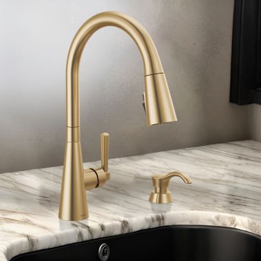 Click here to see Delta 19893Z-CZSD-DST Delta Boyd Pull-Down Kitchen Faucet with Soap Dispenser, ShieldSpray, Diamond Seal, MagnaTite Docking, Champagne Bronze - 19893Z-CZSD-DST