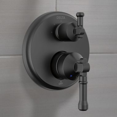 Click here to see Delta T24884-BL Delta Broderick 14 Series Monitor Integrated Diverter Trim, 3-Setting, ADA, MultiChoice Valve, Matte Black - T24884-BL