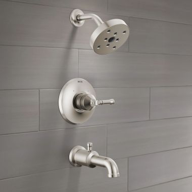 Click here to see Delta T14284-SS-PR-LHD Delta Broderick 14 Series Monitor Shower Trim, TouchClean, H2Okinetic, ADA, 1.75 GPM, Less handles, Lumicoat Stainless - T14284-SS-PR-LHD