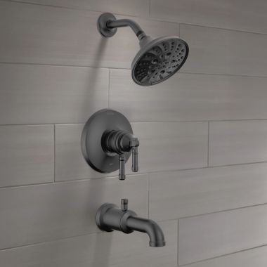 Click here to see Delta T17484-BL Delta Broderick Monitor 17 Series Tub Shower Trim, TouchClean, H2Okinetic, ADA, MultiChoice, 1.75 GPM, Matte Black - T17484-BL