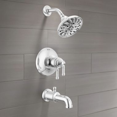 Click here to see Delta T17T484-PR Delta Broderick Monitor 17T Series Tub Shower Trim, TouchClean, H2Okinetic, ADA, MultiChoice Valve, Lumicoat Chrome - T17T484-PR