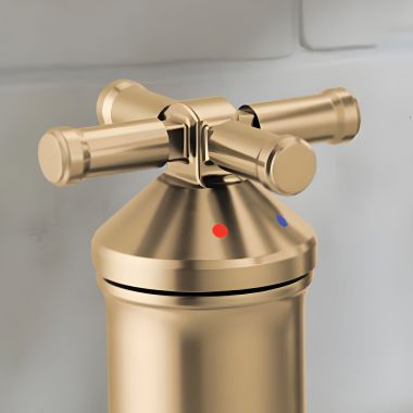 Click here to see Delta H575CZ-PR Delta Broderick Cross Handle Kit for the 3-Hole Roman Tub with a Hand Shower, ADA, Lumicoat Champagne Bronze - H575CZ-PR