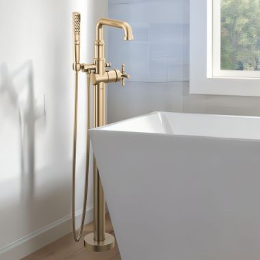 Click here to see Delta T4784-CZ-PR-LHP-FL Delta Broderick Floor Mount Tub Filler Trim, TouchClean, 1.75 GPM, Lumicoat Champagne Bronze - T4784-CZ-PR-LHP-FL