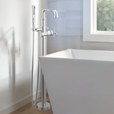 Click here to see Delta T4784-PR-LHP-FL Delta Broderick Floor Mount Tub Filler Trim, TouchClean, 1.75 GPM, Lumicoat Chrome - T4784-PR-LHP-FL