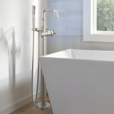 Click here to see Delta T4784-SS-PR-LHP-FL Delta Broderick Floor Mount Tub Filler Trim, TouchClean, 1.75 GPM, Lumicoat Stainless - T4784-SS-PR-LHP-FL