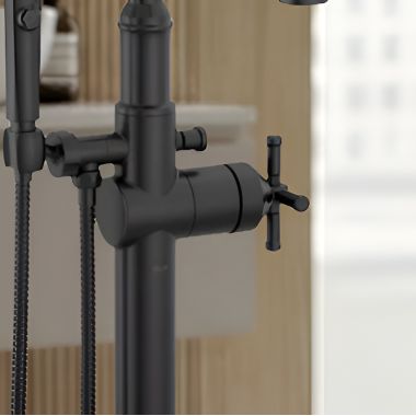 Click here to see  H594BL Delta Broderick Cross Handle Kit for T4784-BLLHP-FL Free Standing Tub Filler, ADA, Matte Black - H594BL