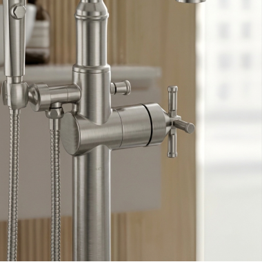 Click here to see Delta H594SS-PR Delta Broderick Cross Handle Kit for T4784-SSLHP-FL Free Standing Tub Filler, ADA, Lumicoat Stainless - H594SS-PR