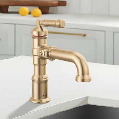Click here to see Delta 584-CZ-PR-DST Delta Broderick Single Handle Bathroom Faucet, DIAMOND Seal, ADA, 1.2 GPM, Lumicoat Champagne Bronze - 584-CZ-PR-DST