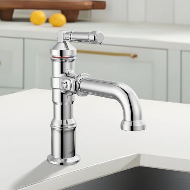 Click here to see Delta 584-PR-LPU-DST Delta Broderick Single Handle Bathroom Faucet, DIAMOND Seal, ADA, 1.2 GPM, Lumicoat Chrome (Less Pop-Up) - 584-PR-LPU-DST