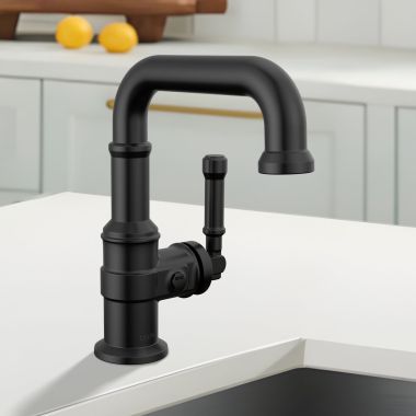Click here to see Delta 584SH-BL-DST Delta Broderick Single Handle Bathroom Faucet, With Pop-Up, DIAMOND Seal, ADA, 1.2 GPM, Matte Black - 584SH-BL-DST