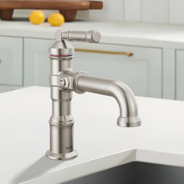 Click here to see Delta 584-SS-PR-DST Delta Broderick Single Handle Bathroom Faucet, DIAMOND Seal, ADA, 1.2 GPM, Lumicoat Stainless - 584-SS-PR-DST