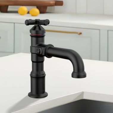 Click here to see Delta 587-BL-DST Delta Broderick Single Handle Bathroom Faucet, Single-Hole, Diamond Seal, ADA, 1.2 GPM, Matte Black - 587-BL-DST