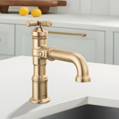 Click here to see Delta 587-CZ-PR-DST Delta Broderick Single Handle Bathroom Faucet, Single-Hole, Diamond Seal, ADA, 1.2 GPM, Lumicoat Champagne Bronze - 587-CZ-PR-DST
