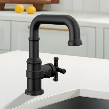 Click here to see Delta 587SH-BL-DST Delta Broderick Single Handle Bathroom Faucet, Single-Hole, Diamond Seal, ADA, 1.2 GPM, Matte Black - 587SH-BL-DST