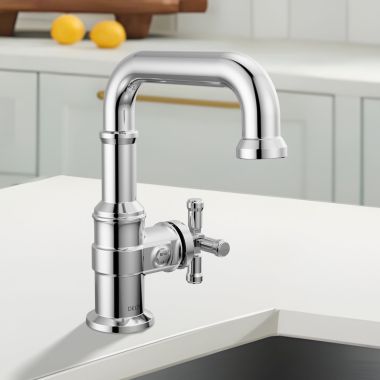 Click here to see Delta 587SH-PR-DST Delta Broderick Single Handle Bathroom Faucet, Single-Hole, Diamond Seal, ADA, 1.2 GPM, Lumicoat Chrome - 587SH-PR-DST