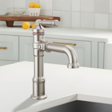 Click here to see Delta 684-SS-PR-DST Delta Broderick Single Handle Bathroom Faucet, Single-Hole, Deck Mount, Diamond Seal, ADA, 1.2 GPM, Lumicoat Stainless - 684-SS-PR-DST
