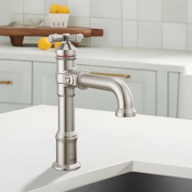 Click here to see Delta 687-SS-PR-DST Delta Broderick Single Handle Bathroom Faucet, Single-Hole, Deck Mount, Diamond Seal, ADA, 1.2 GPM, Lumicoat Stainless - 687-SS-PR-DST