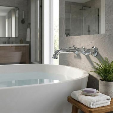 Click here to see Delta RP103727PCPR Delta Broderick Spout Assembly for T3584LF Two Handle Wall Mount Bathroom Faucet, Lumicoat Chrome - RP103727PCPR