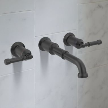 Click here to see Delta T3584LF-BLLHP-WL Delta Broderick Two Handle Bathroom Faucet Trim, Wall Mount, 1.2 GPM, Matte Black (Less Handle) - T3584LF-BLLHP-WL