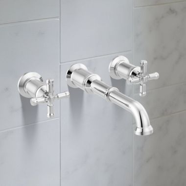 Click here to see Delta T3584LF-PR-LHP-WL Delta Broderick Two Handle Bathroom Faucet Trim, Wall Mount, 1.2 GPM, Lumicoat Chrome (Less Handle) - T3584LF-PR-LHP-WL