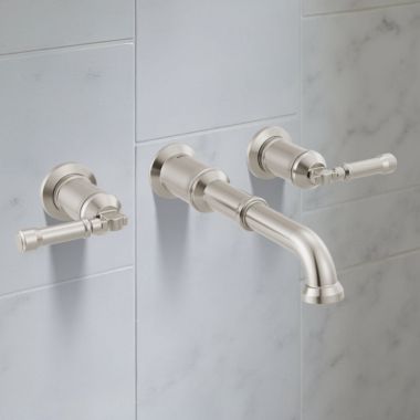 Click here to see Delta T3584LF-SS-PR-LHP-WL Delta Broderick Two Handle Bathroom Faucet Trim, Wall Mount, 1.2 GPM, Lumicoat Stainless (Less Handle) - T3584LF-SS-PR-LHP-WL