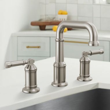 Click here to see Delta 3584-SS-PR-DST Delta Broderick Widespread Bathroom Faucet, Two-Handle, DIAMOND Seal, ADA, 1.2 GPM, Lumicoat Stainless - 3584-SS-PR-DST