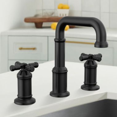 Click here to see Delta 3587-BL-DST Delta Broderick Widespread Bathroom Faucet, Two-Handle, DIAMOND Seal, ADA, 1.2 GPM, Matte Black - 3587-BL-DST