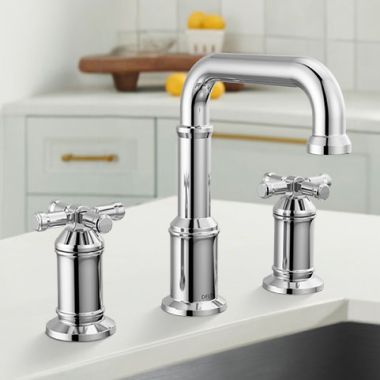 Click here to see Delta 3587-PR-DST Delta Broderick Widespread Bathroom Faucet, Two-Handle, DIAMOND Seal, ADA, 1.2 GPM, Lumicoat Chrome - 3587-PR-DST
