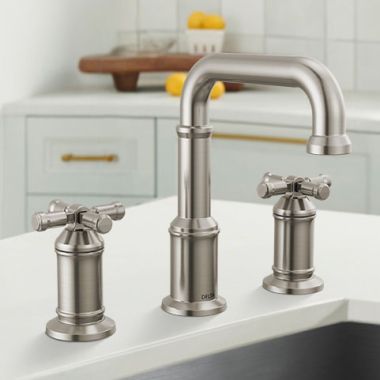 Click here to see Delta 3587-SS-PR-DST Delta Broderick Widespread Bathroom Faucet, Two-Handle, DIAMOND Seal, ADA, 1.2 GPM, Lumicoat Stainless - 3587-SS-PR-DST