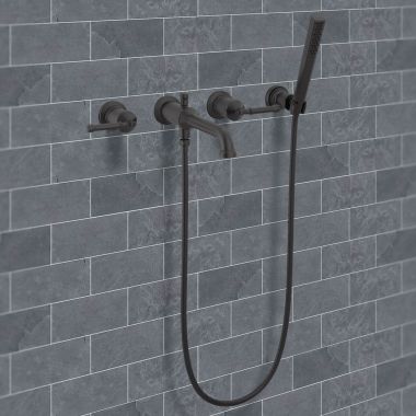 Click here to see Delta T5784-BLLHP-WL Delta Broderick Wall Mount Tub Filler Trim with Hand Shower, Less Handles, 1.75 GPM, Matte Black - T5784-BLLHP-WL