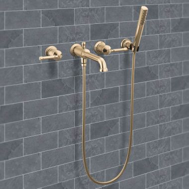 Click here to see Delta T5784-CZ-PR-LHP-WL Delta Broderick Wall Mount Tub Filler Trim w/ Hand Shower, Less Handles, Champagne Bronze - T5784-CZ-PR-LHP-WL