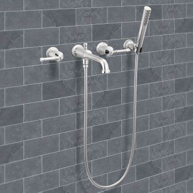 Click here to see Delta T5784-PR-LHP-WL Delta Broderick Wall Mount Tub Filler Trim with Hand Shower, 1.75 GPM, Lumicoat Chrome (Less Handles) - T5784-PR-LHP-WL