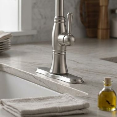 Click here to see  RP71545ARPR Delta Cassidy Escutcheon for 4197 Single Handle Pull-Out Kitchen Faucet, Lumicoat Arctic Stainless - RP71545ARPR