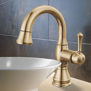 Click here to see Delta 597-CZPD-DST Delta Cassidy Single Handle Pull Down Bathroom Faucet, DIAMOND Seal, ADA, 1.2 GPM, Champagne Bronze - 597-CZPD-DST