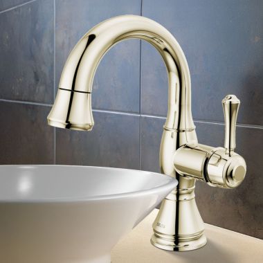Click here to see Delta 597-PNPD-DST Delta Cassidy Single Handle Pull Down Bathroom Faucet, DIAMOND Seal, ADA, 1.2 GPM, Polished Nickel - 597-PNPD-DST