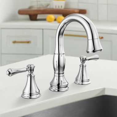 Click here to see Delta 3597-PD-DST Delta Cassidy Two Handle Pull Down Widespread Bathroom Faucet, DIAMOND Seal, ADA, 1.2 GPM, Chrome - 3597-PD-DST