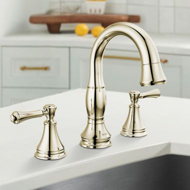Click here to see Delta 3597-PNPD-DST Delta Cassidy Two Handle Pull Down Widespread Bathroom Faucet, DIAMOND Seal, ADA, 1.2 GPM, Polished Nickel - 3597-PNPD-DST
