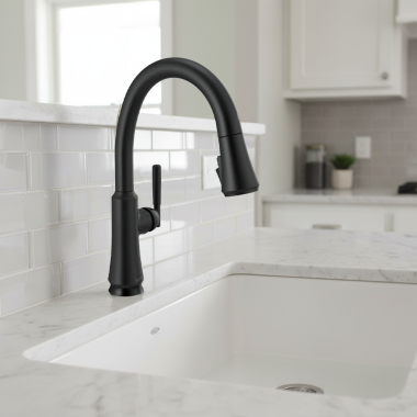 Click here to see Delta 9179TL-BL-DST Delta Coranto Single Handle Pull-Down Kitchen Faucet, Touch2O, Touch-Clean, DIAMOND Seal, MagnaTite, ADA, 1.8 GPM, Matte Black - 9179TL-BL-DST 