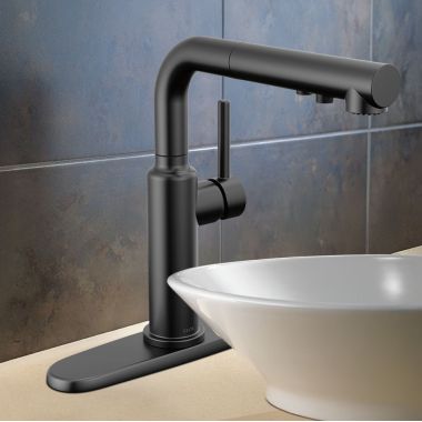 Click here to see Delta 16879-BL-DST Delta Daneri Single Handle Pull-Out Kitchen Faucet, Touch-Clean, DIAMOND Seal, MagnaTite, ADA, 1.8 GPM, Matte Black - 16879-BL-DST