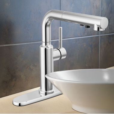 Click here to see Delta 16879-DST Delta Daneri Single Handle Pull-Out Kitchen Faucet, Touch-Clean, DIAMOND Seal, MagnaTite, ADA, 1.8 GPM, Chrome - 16879-DST