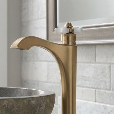 Click here to see Delta RP102152GS Delta Dorval Cross Handle for Dorval Single Handle Vessel Bathroom Faucet, Champagne Bronze/Porcelain - RP102152GS