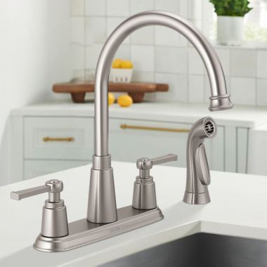 Click here to see Delta 21742LF-SP Delta Emmett Two Handle Kitchen Faucet with Spray, ADA, 1.8 GPM, SpotShield Stainless - 21742LF-SP