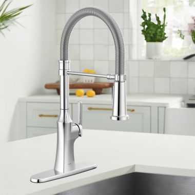 Click here to see Delta 18887-DST Delta Ermelo Single Handle Pull-Down Kitchen Faucet With Spring Spout, DIAMOND Seal, MagnaTite, ADA, 1.8 GPM, Chrome - 18887-DST