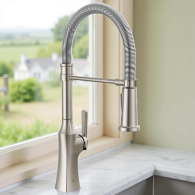 Click here to see Delta 18887-SS-DST Delta Ermelo Single Handle Pull-Down Kitchen Faucet With Spring Spout, DIAMOND Seal, MagnaTite, ADA, 1.8 GPM, Stainless - 18887-SS-DST