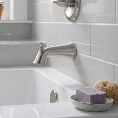 Click here to see Delta RP51303SP Delta Esato Pull-Up Diverter Tub Spout, Wall-Mount Single-Hole Installation, Spotshield Stainless - RP51303SP