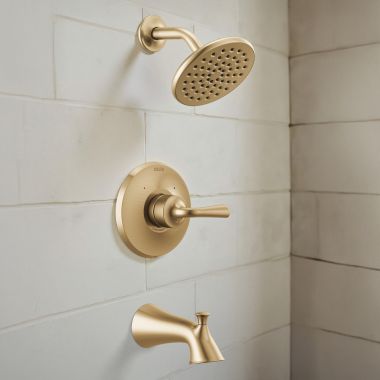 Click here to see Delta T14433-CZ Delta Kayra Monitor 14 Series Tub & Shower Trim, Touch-Clean, Lever Handle, ADA, 1.75 GPM, Champagne Bronze - T14433-CZ