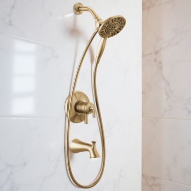 Click here to see Delta T17433-CZ-I Delta Kayra Monitor 17 Series In2ition Tub & Shower Trim, Lever Handles, H2Okinetic, ADA, 1.75 GPM, Champagne Bronze - T17433-CZ-I