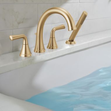 Click here to see Delta T4733-CZ Delta Kayra Roman Tub Trim With Hand Shower, ADA Compliant, Champagne Bronze - T4733-CZ