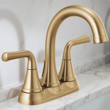 Click here to see Delta 2533LF-CZTP Delta Kayra Two Handle Centerset Bathroom Faucet with 50/50 Pop-Up Drain, Tract-Pack, ADA, 1.0 GPM, Champagne Bronze - 2533LF-CZTP