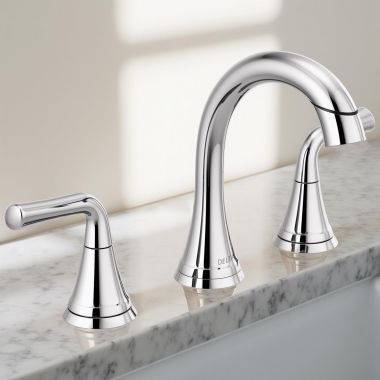 Click here to see Delta 3533LF-PDMPU Delta Kayra Two-Handle Widespread Pull Down Bathroom Faucet With Metal Pop-Up, 1.2 GPM, Chrome - 3533LF-PDMPU